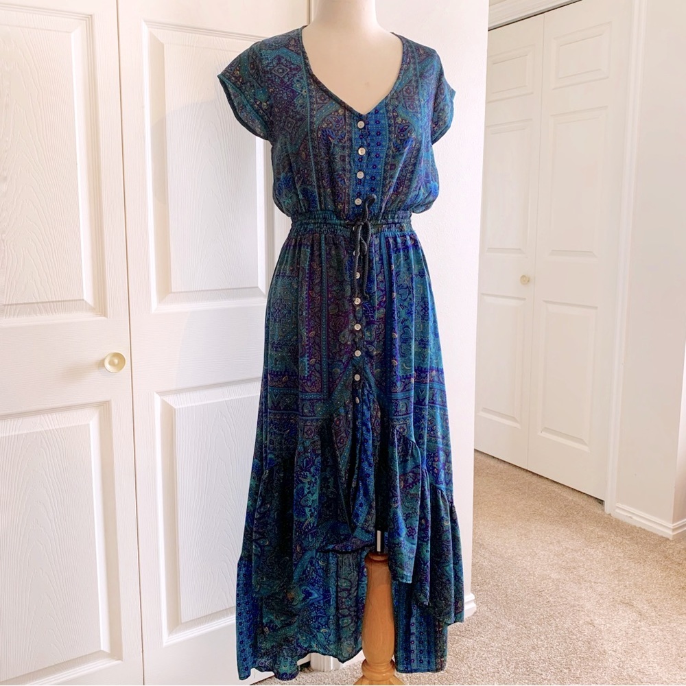 Paisley Print Green Purple Silk Dress